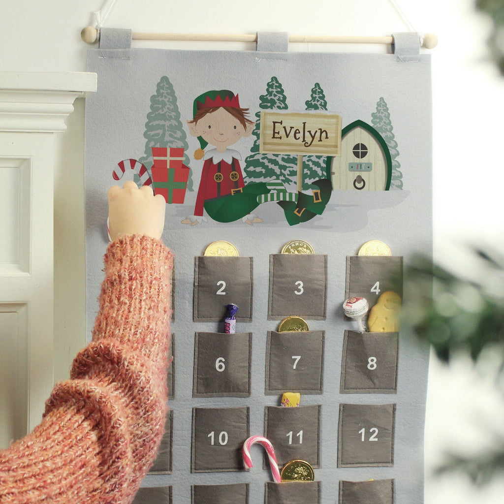 Personalised Elf 2025 Advent Calendar In Silver Grey
