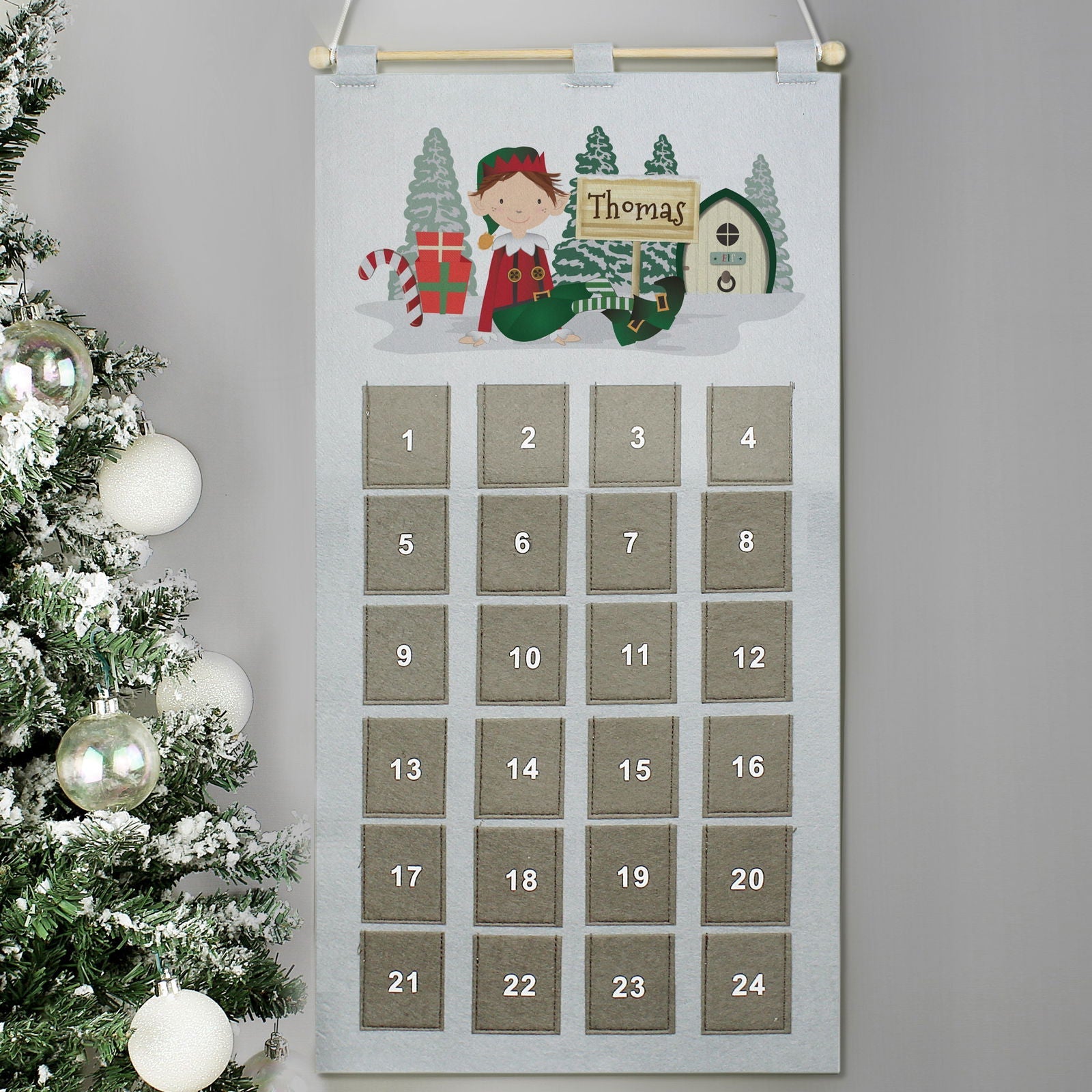 Personalised Elf 2025 Advent Calendar In Silver Grey