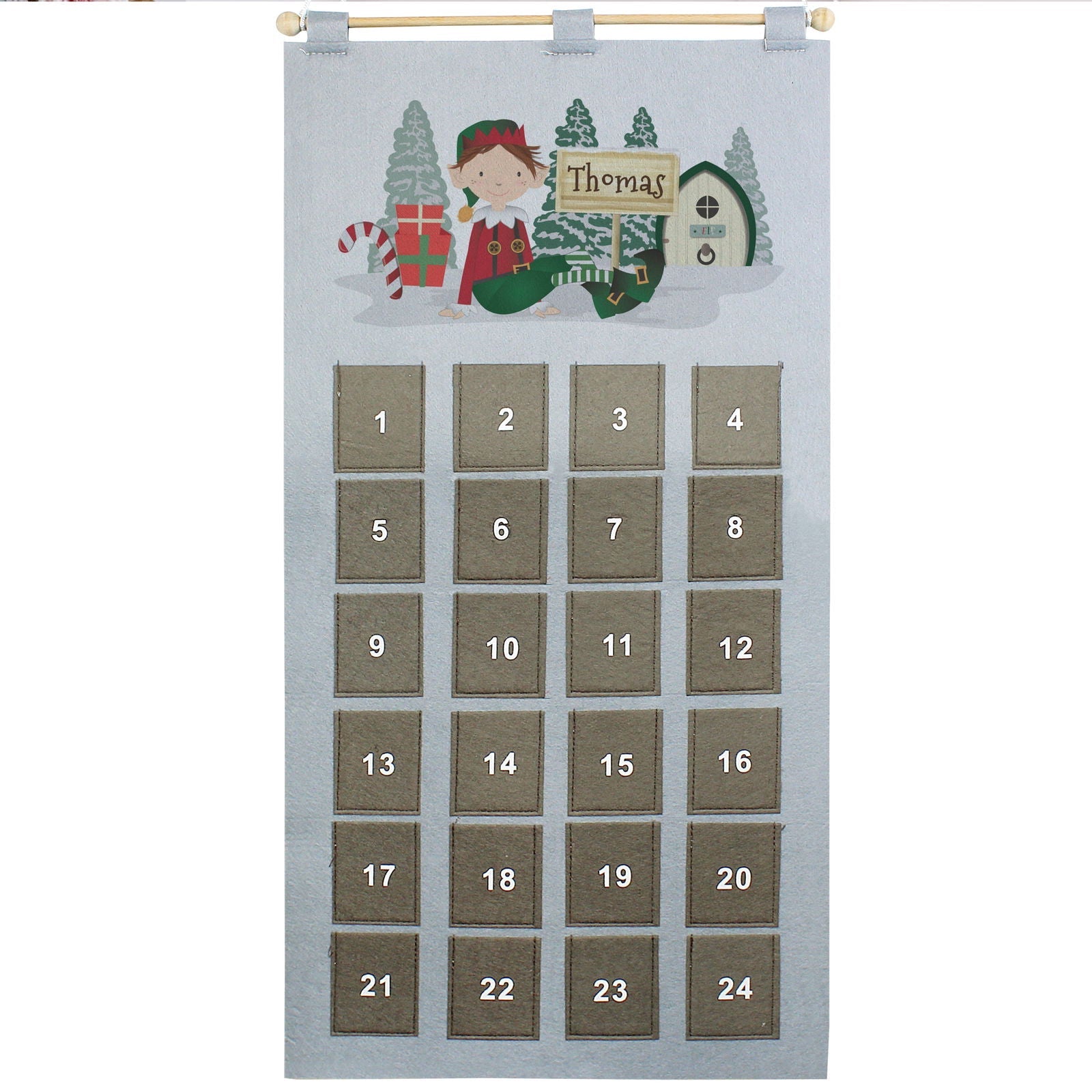 Personalised Elf 2025 Advent Calendar In Silver Grey