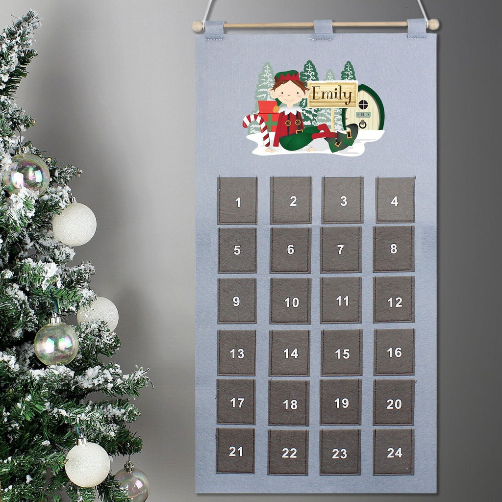 Personalised Elf 2025 Advent Calendar In Silver Grey