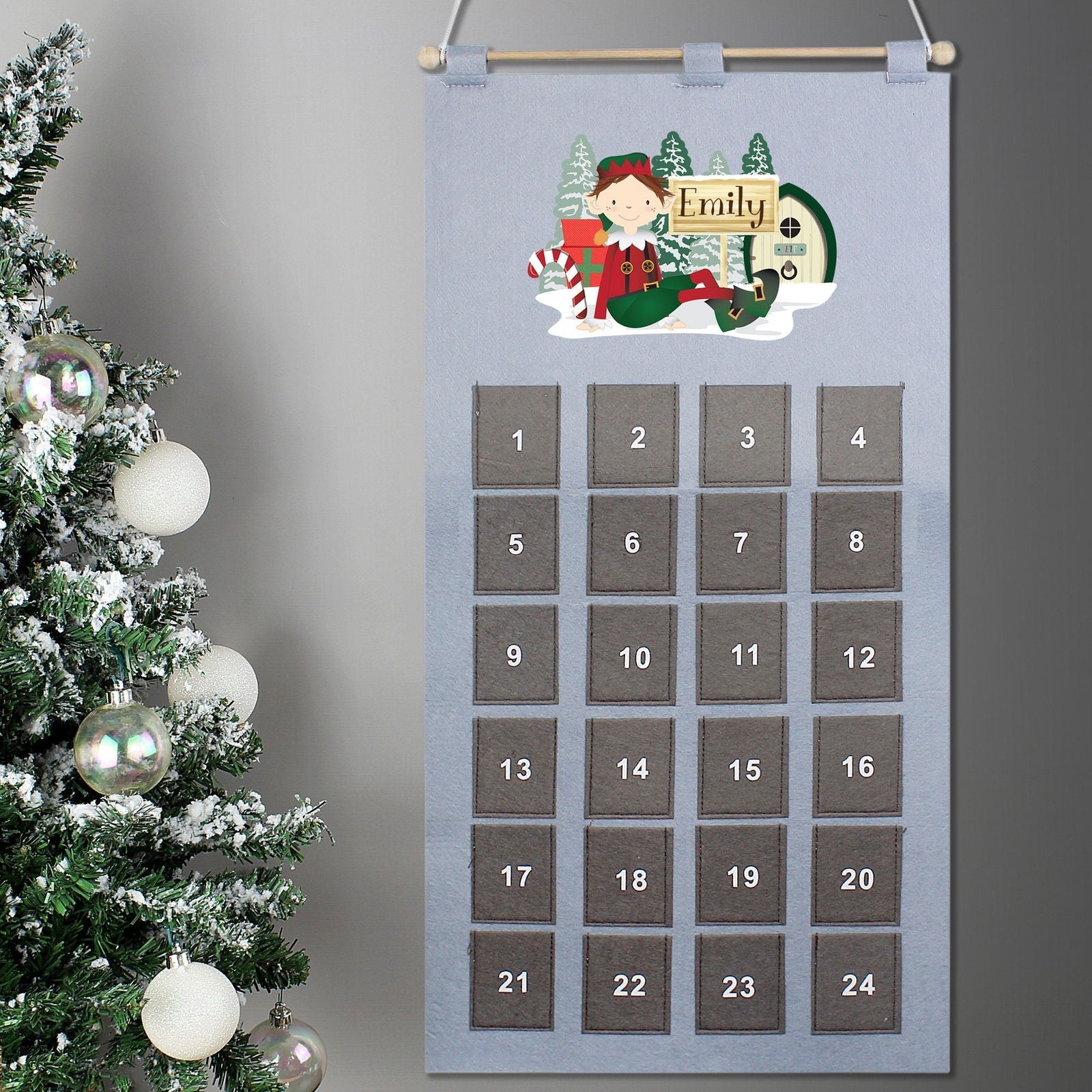 Personalised Elf 2025 Advent Calendar In Silver Grey