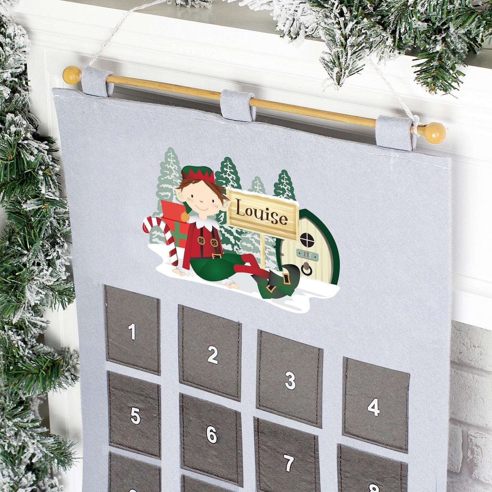 Personalised Elf 2025 Advent Calendar In Silver Grey