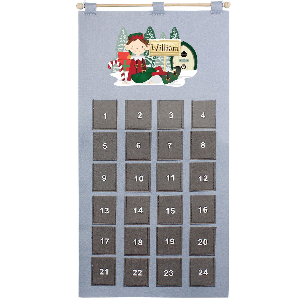 Personalised Elf 2025 Advent Calendar In Silver Grey