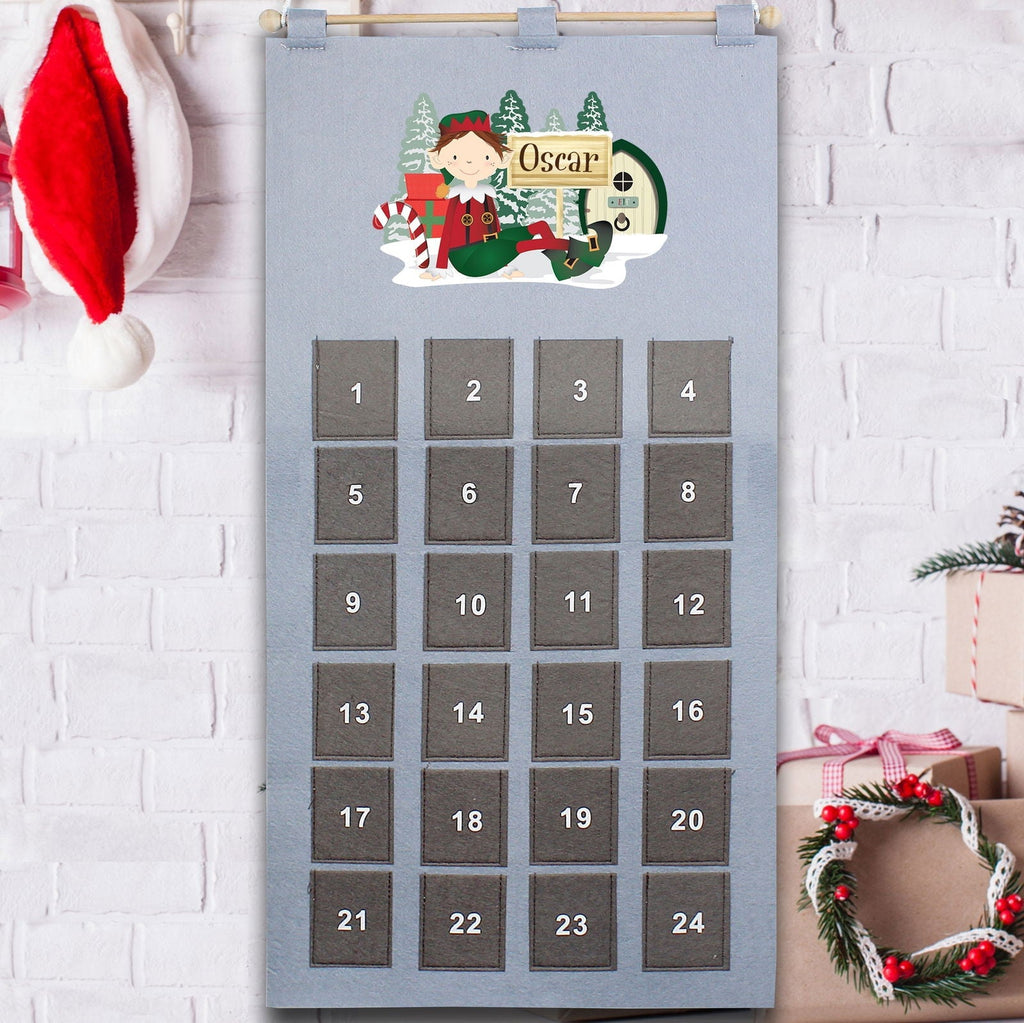 Personalised Elf 2025 Advent Calendar In Silver Grey