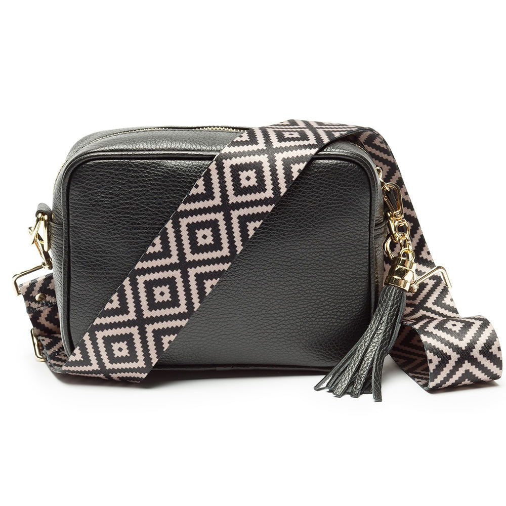 Personalised Elie Beaumont Black Bag With Blue Diamond Strap