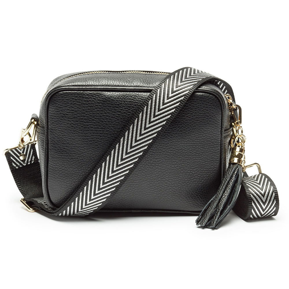 Personalised Elie Beaumont Black Handbag With Silver Chevron Strap