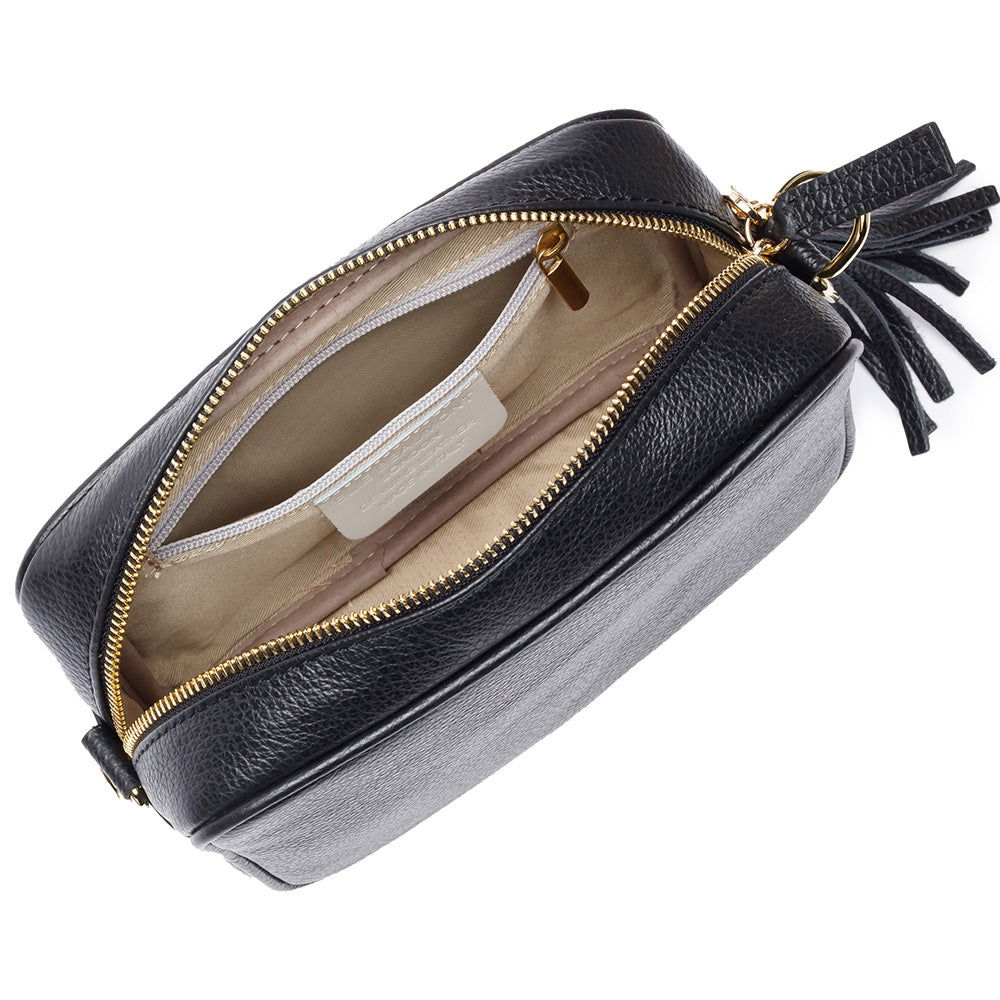 Personalised Elie Beaumont Black Handbag With Silver Chevron Strap