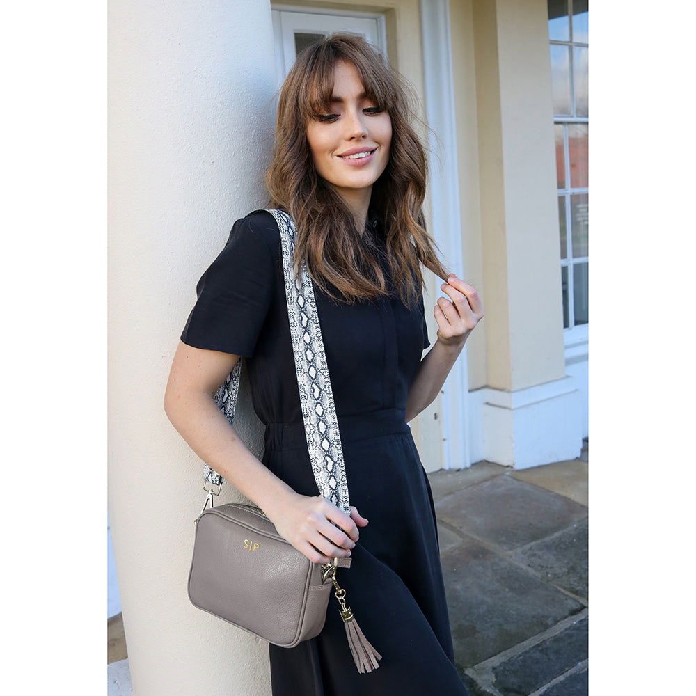 Personalised Elie Beaumont Grey Bag With Python Strap