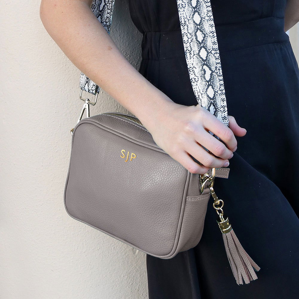 Personalised Elie Beaumont Grey Bag With Python Strap