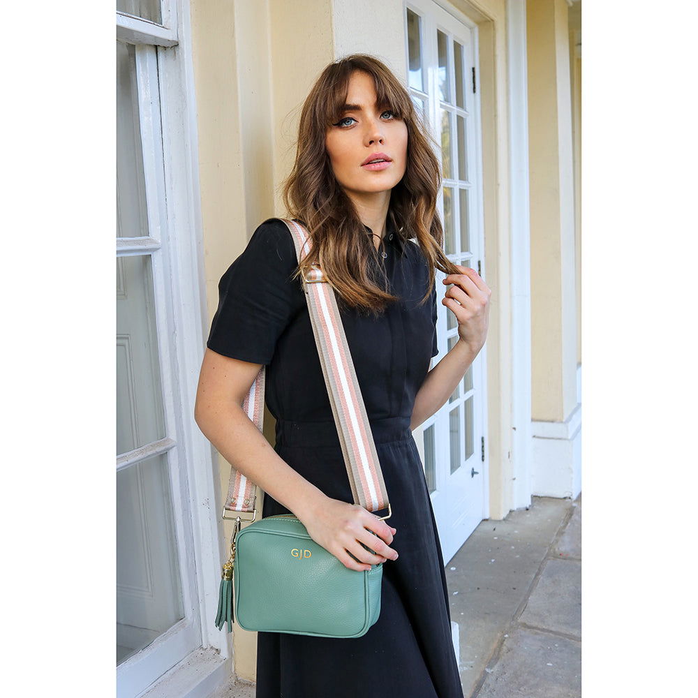 Personalised Elie Beaumont Mint Handbagwith Champagne Stripes Strap
