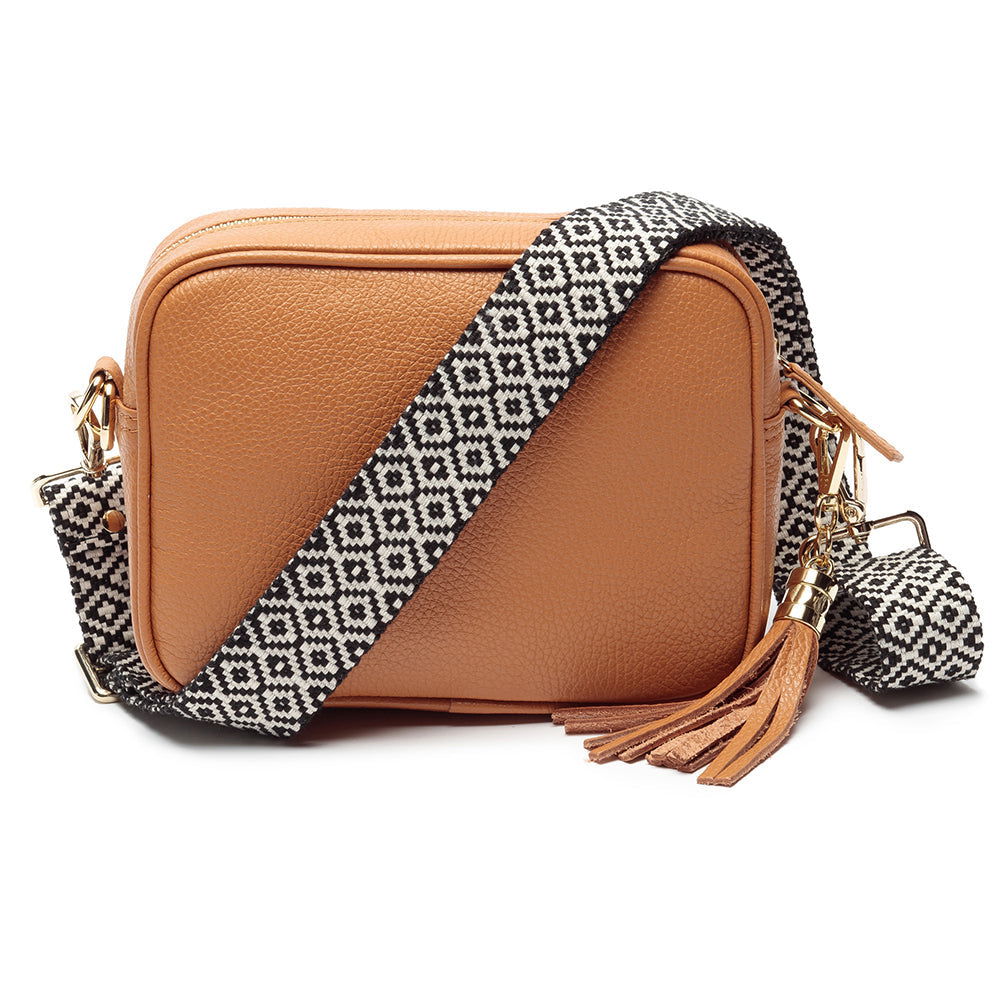 Personalised Elie Beaumont Tan Handbag With Knitted Diamond Strap