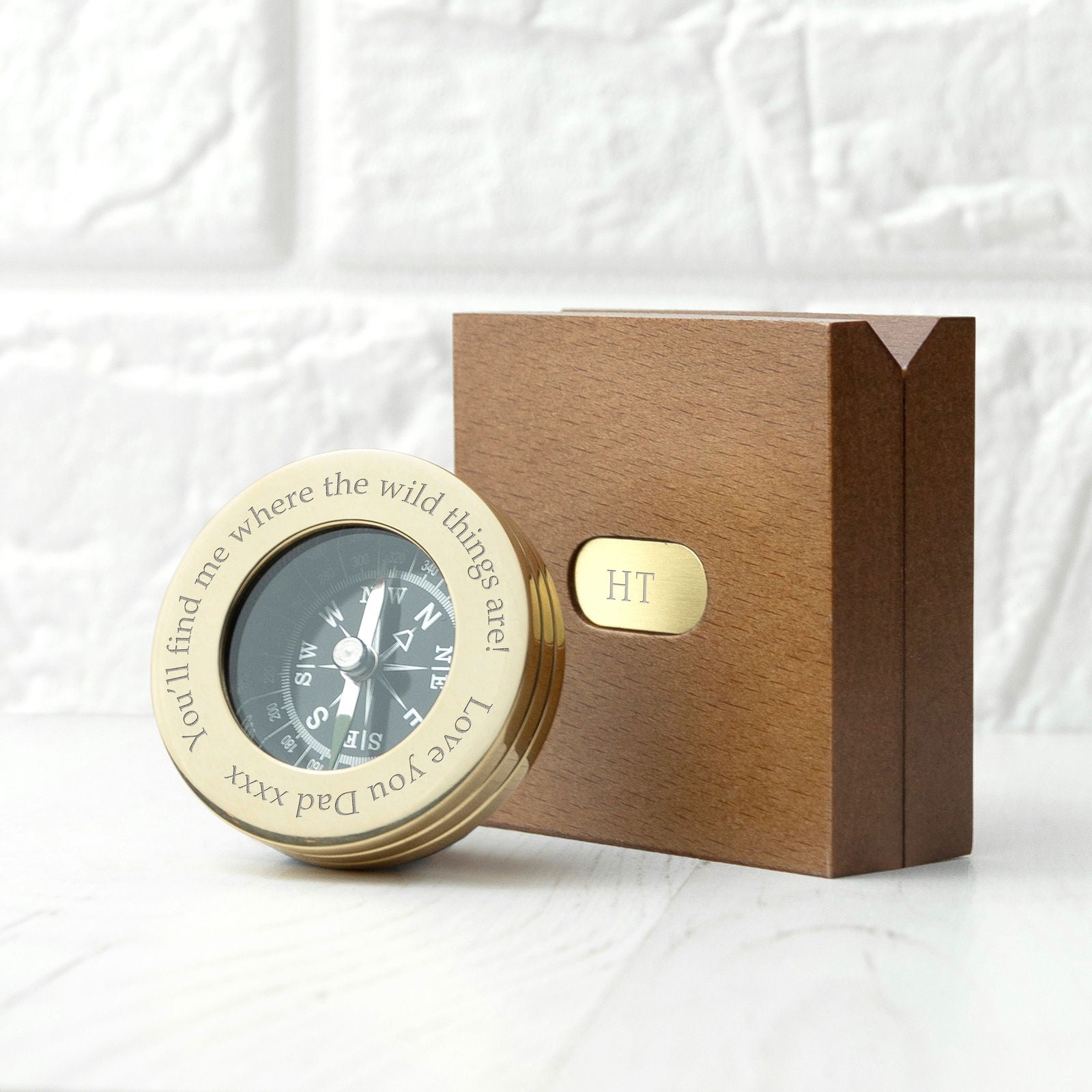 Personalised Father's Day Brass Traveller's Compass With Monogrammed Box