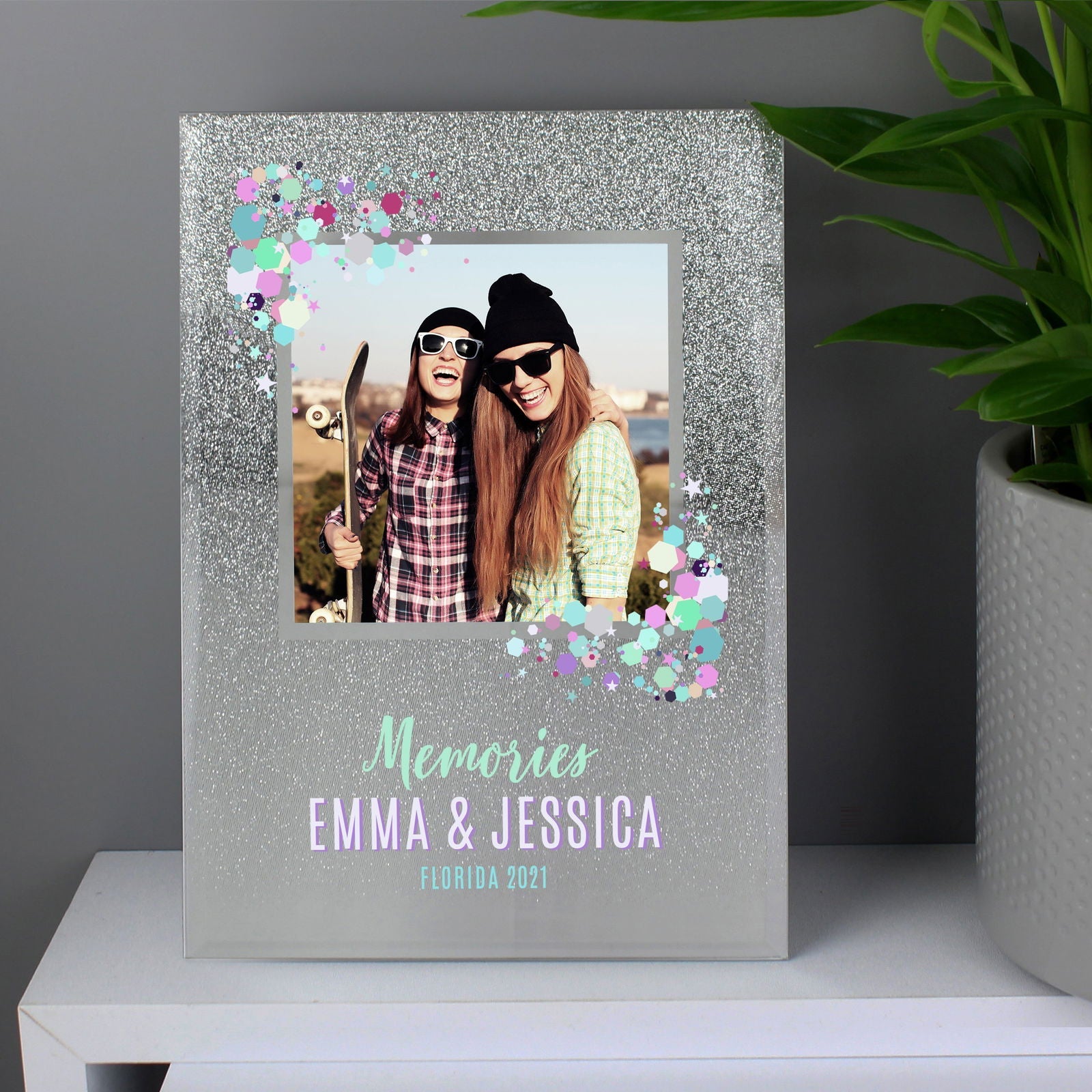 Personalised Festival Style 4x4 Inch Glitter Glass Photo Frame