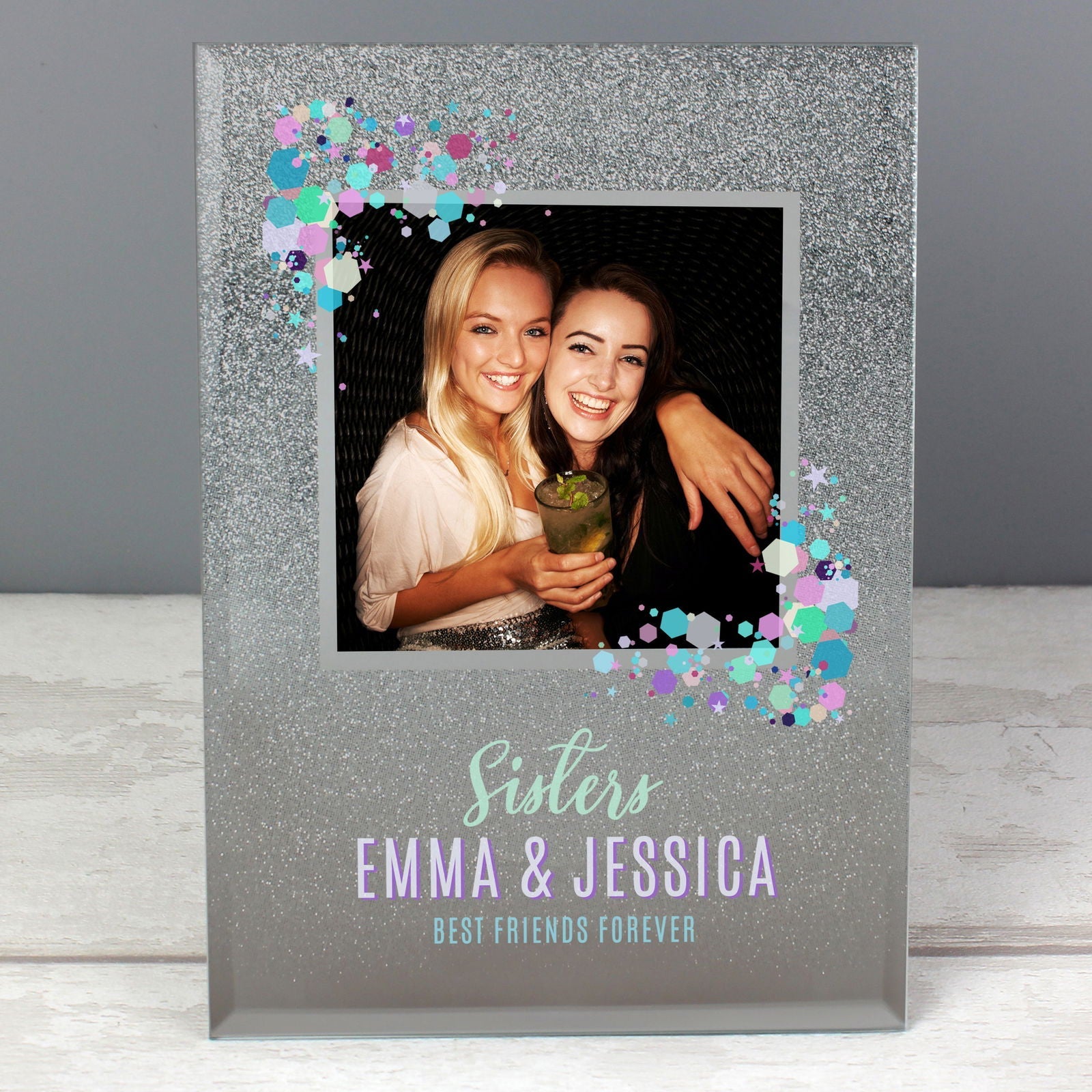 Personalised Festival Style 4x4 Inch Glitter Glass Photo Frame