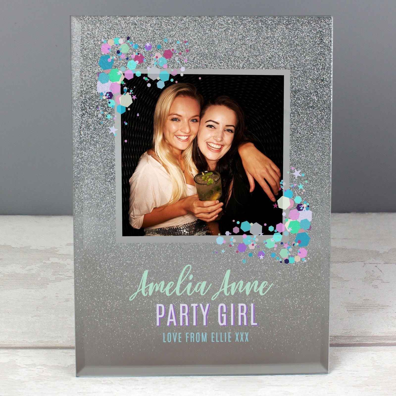 Personalised Festival Style 4x4 Inch Glitter Glass Photo Frame