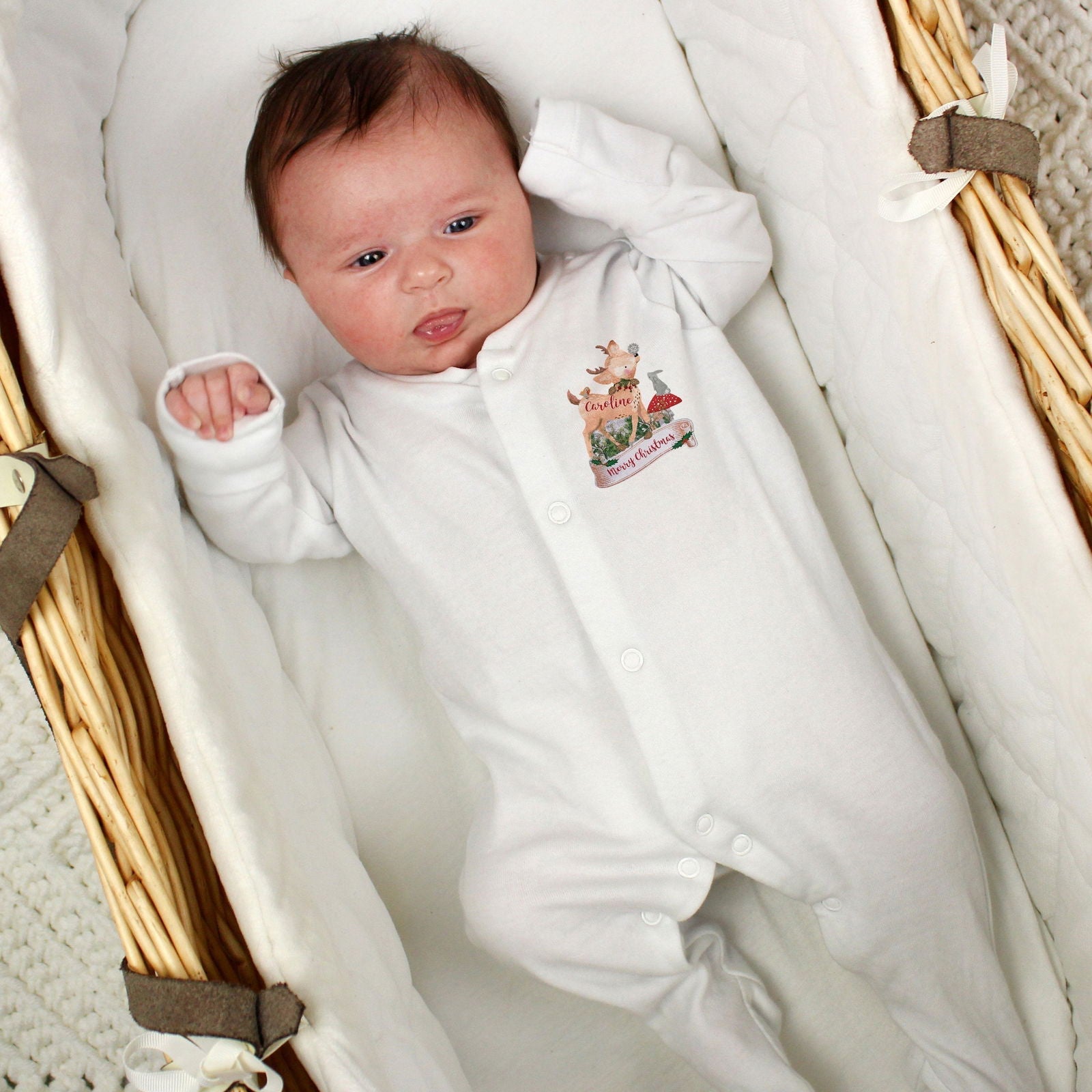 Personalised Festive Fawn 0-3 Months Baby Gown