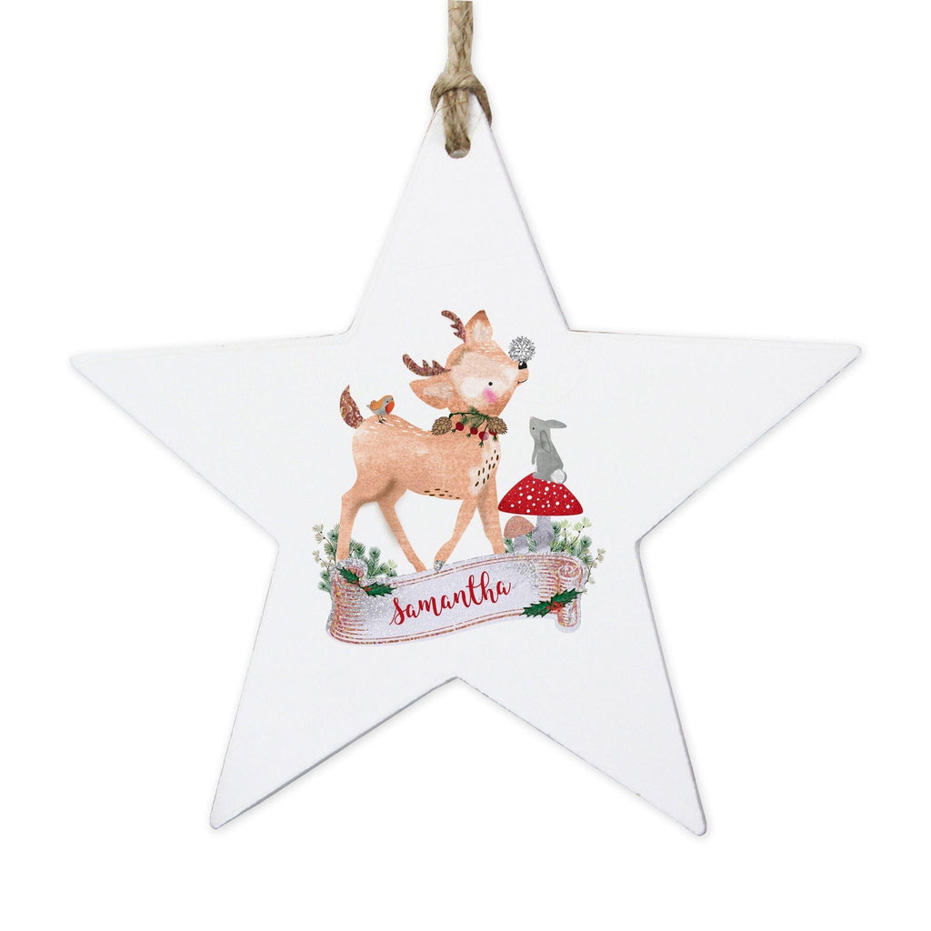 Personalised Festive Fawn Wooden Star Decoration