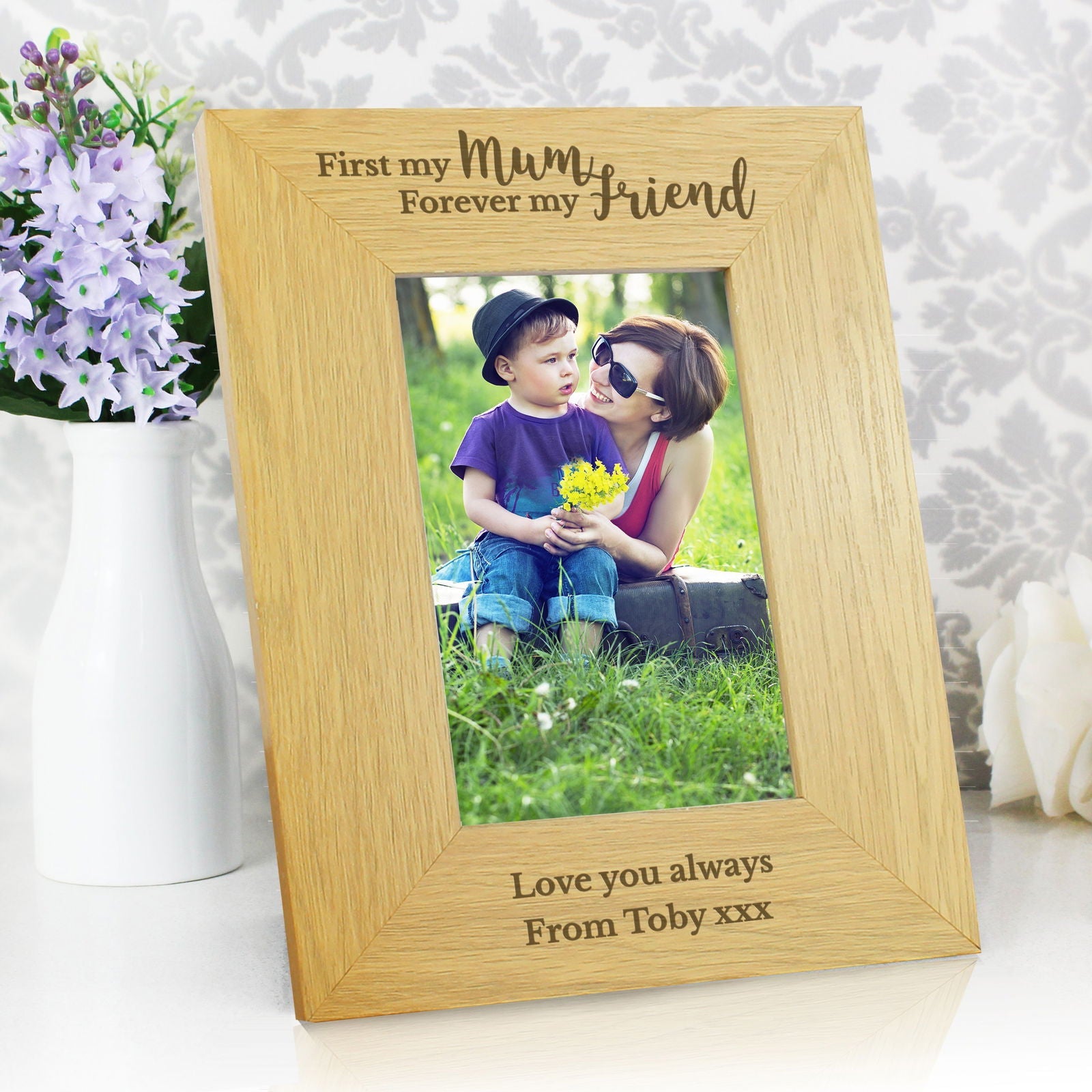 Personalised 'First My Mum Forever My Friend' 4x6 Inch Oak Finish Photo Frame