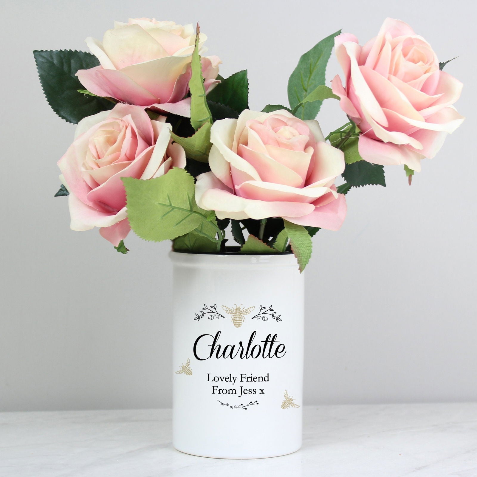 Personalised Floral Bee Straight Sided Flower Pot