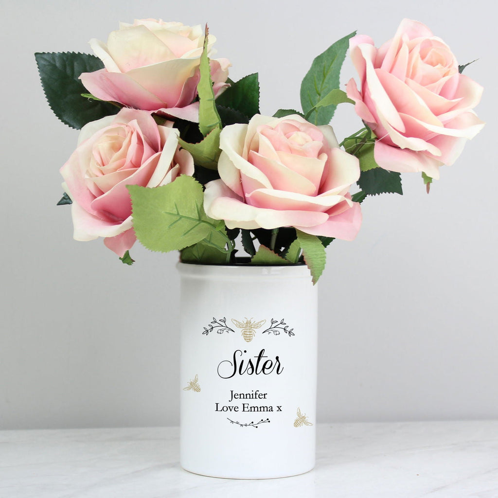 Personalised Floral Bee Straight Sided Flower Pot