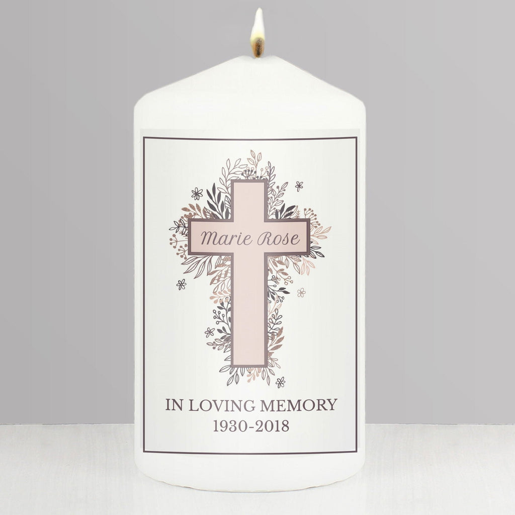 Personalised Floral Cross Pillar Candle