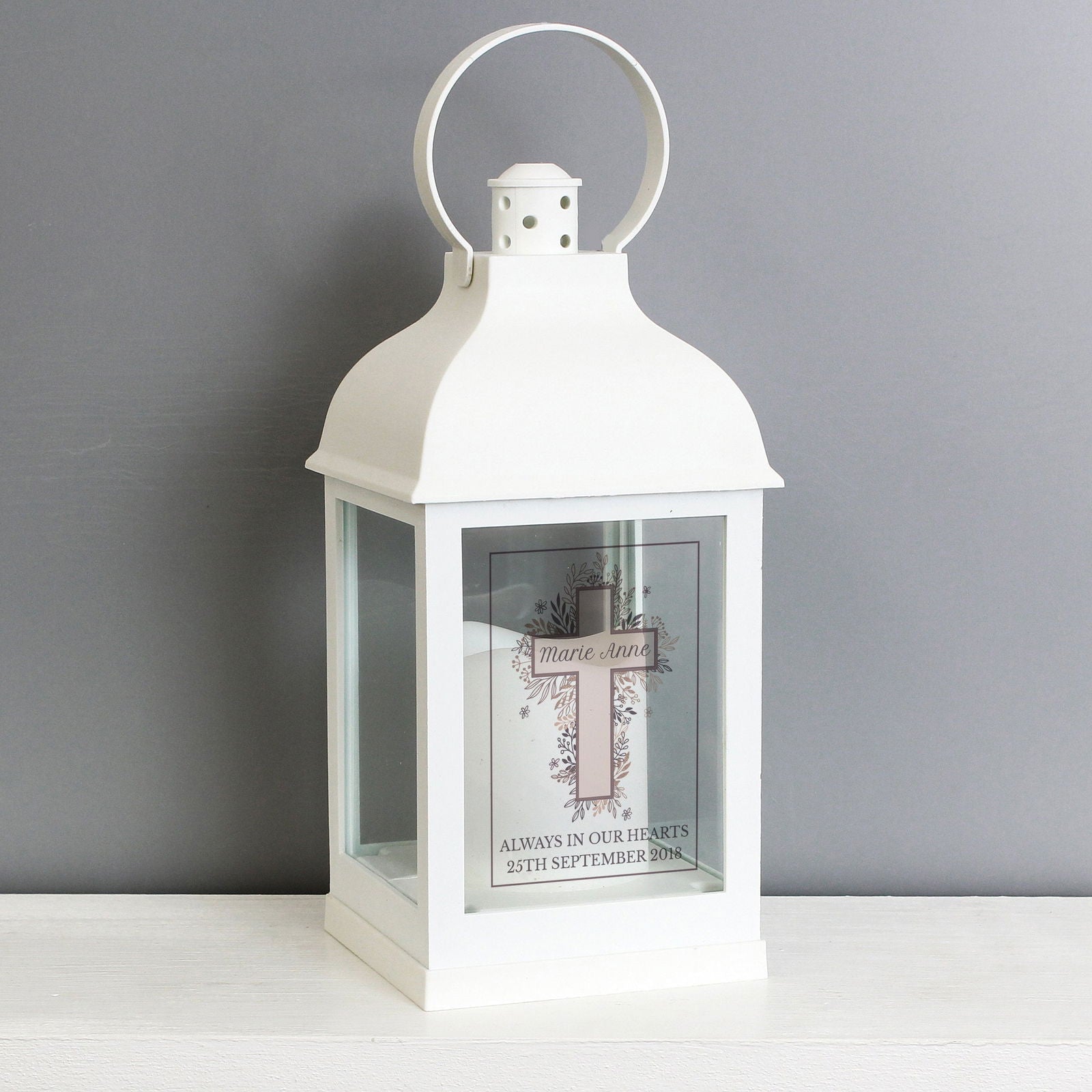 Personalised Floral Cross White Lantern