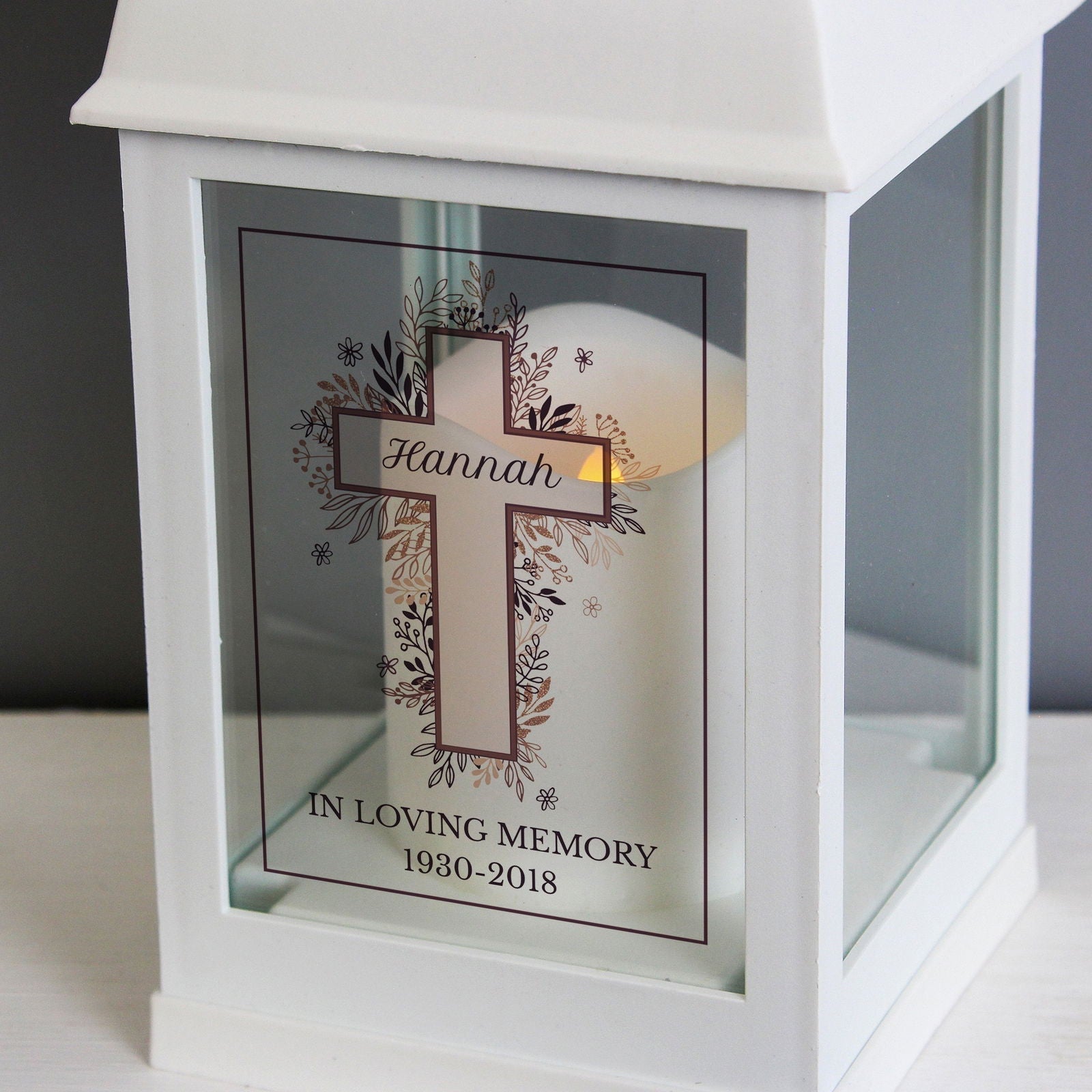 Personalised Floral Cross White Lantern