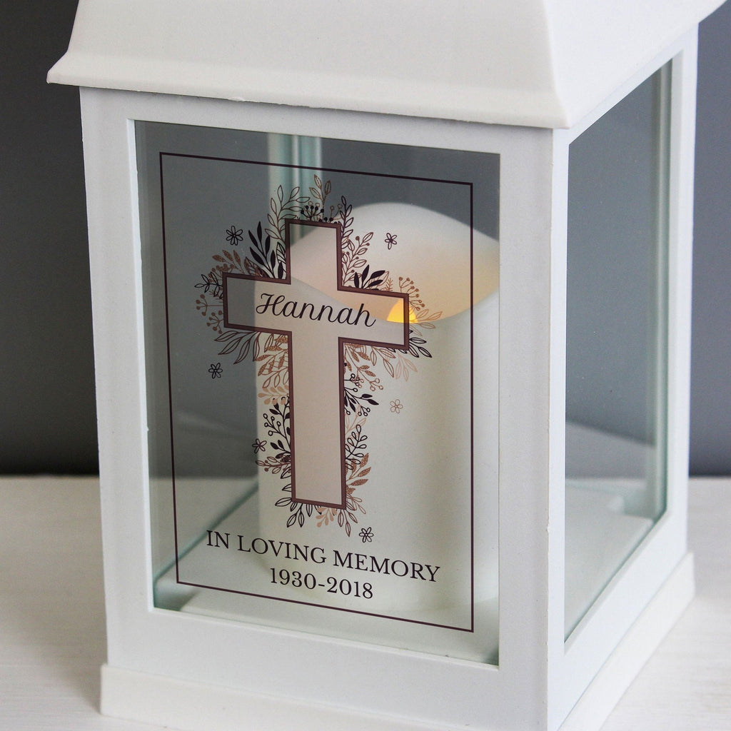 Personalised Floral Cross White Lantern