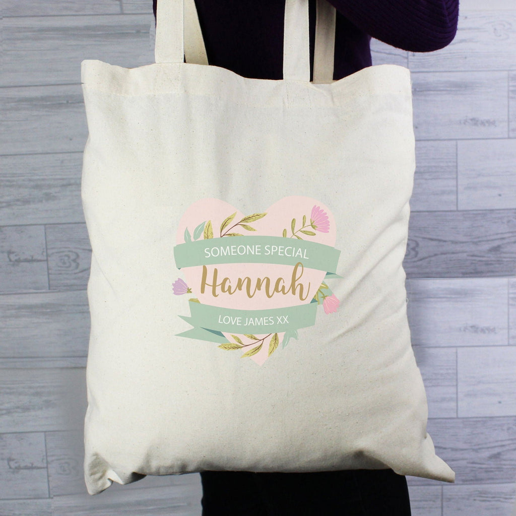 Personalised Floral Heart Mothers Day Cotton Bag
