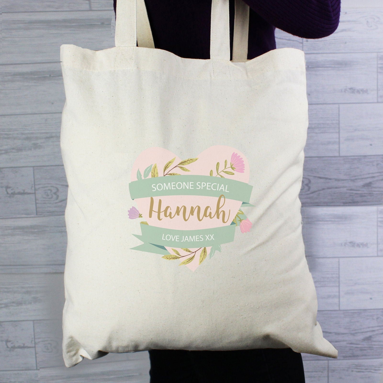 Personalised Floral Heart Mothers Day Cotton Bag
