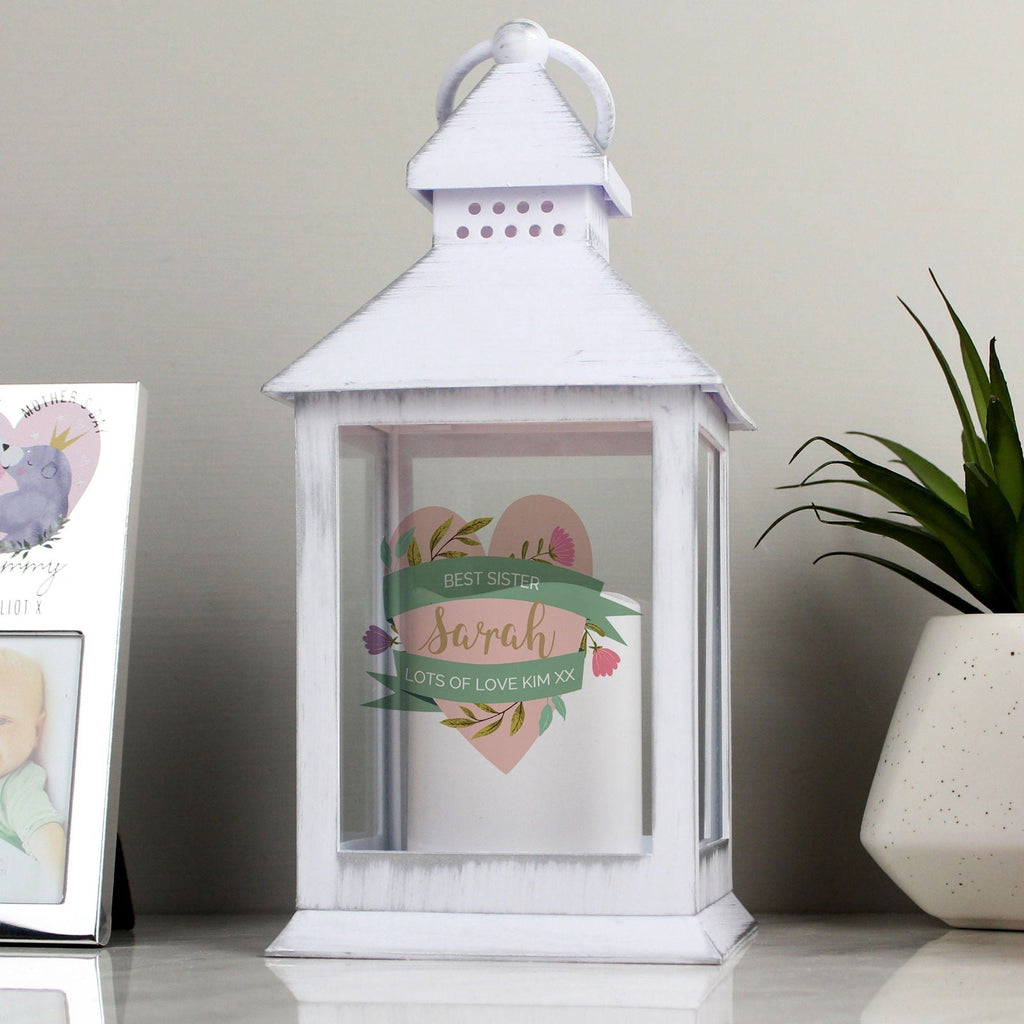 Personalised Floral Heart Mothers Day White Lantern