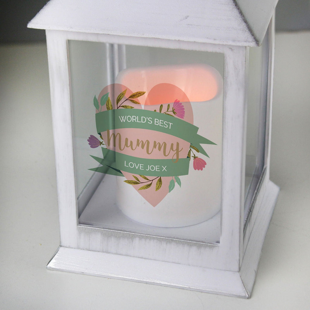 Personalised Floral Heart Mothers Day White Lantern
