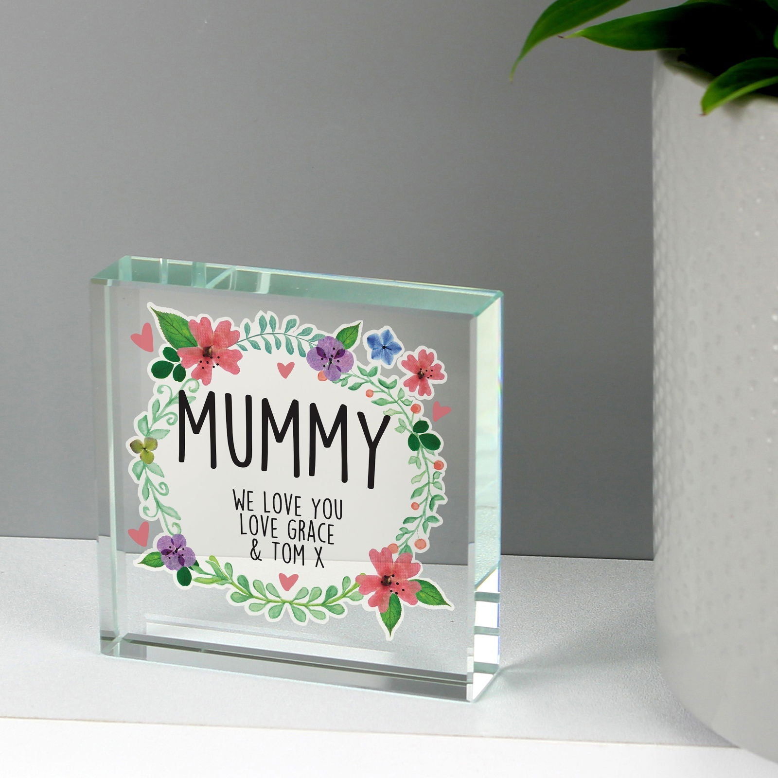 Personalised Floral Large Crystal Token