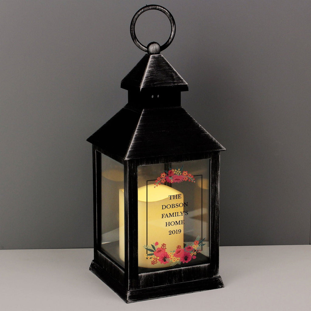 Personalised Floral Rustic Black Lantern