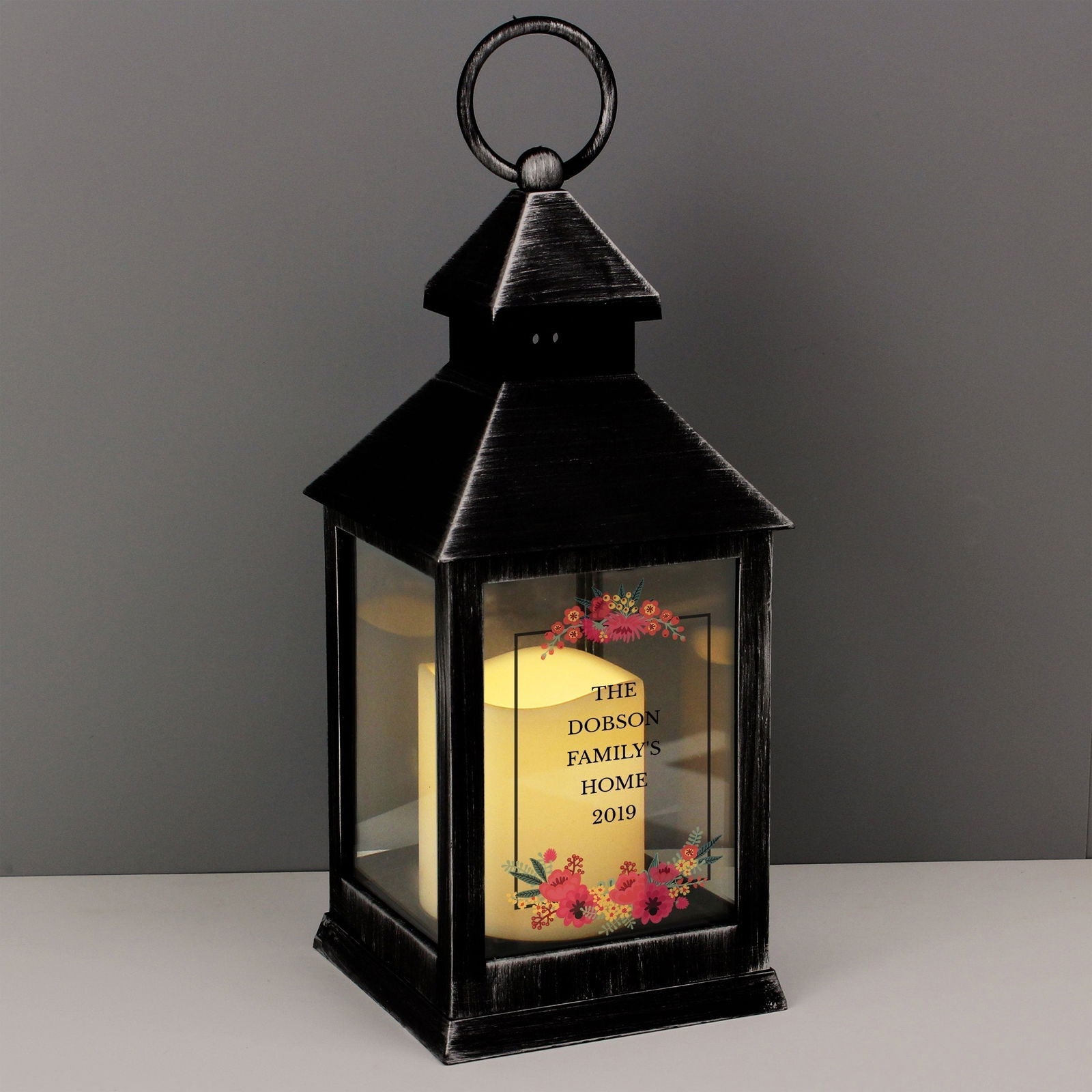 Personalised Floral Rustic Black Lantern