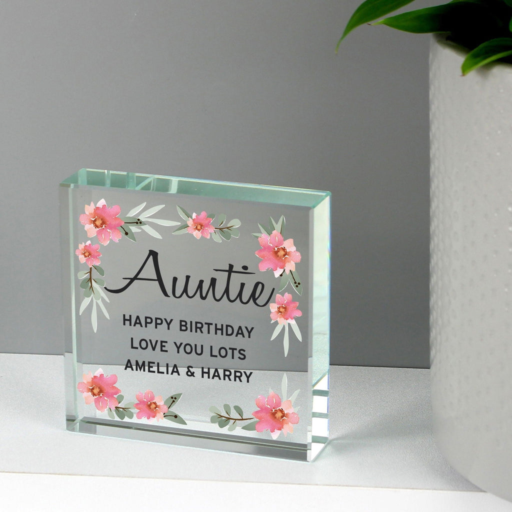 Personalised Floral Sentimental Large Crystal Token