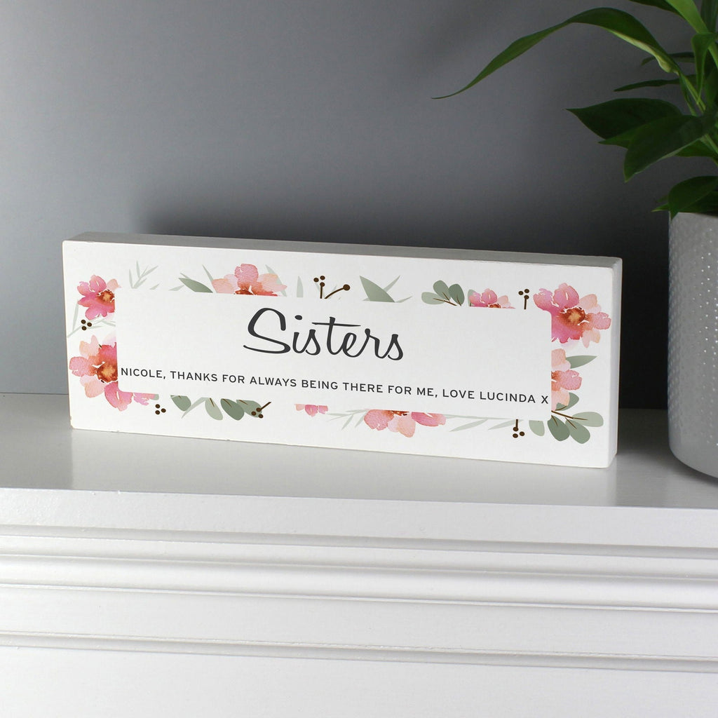 Personalised Floral Sentimental Wooden Block Sign