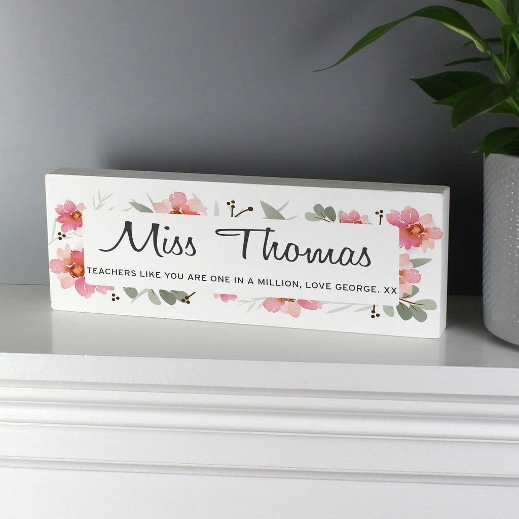 Personalised Floral Sentimental Wooden Block Sign