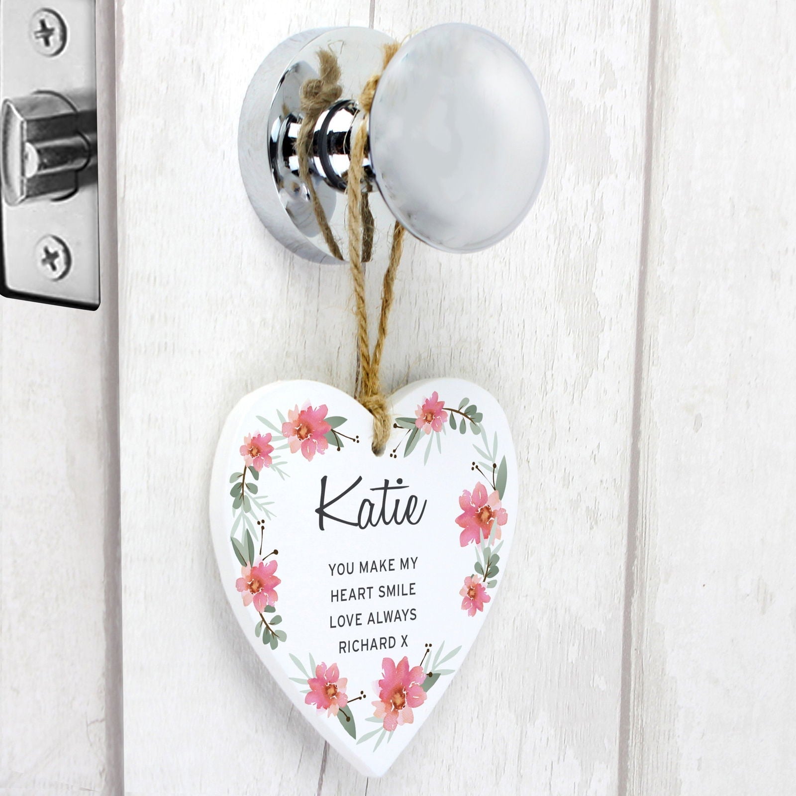 Personalised Floral Sentimental Wooden Heart Decoration