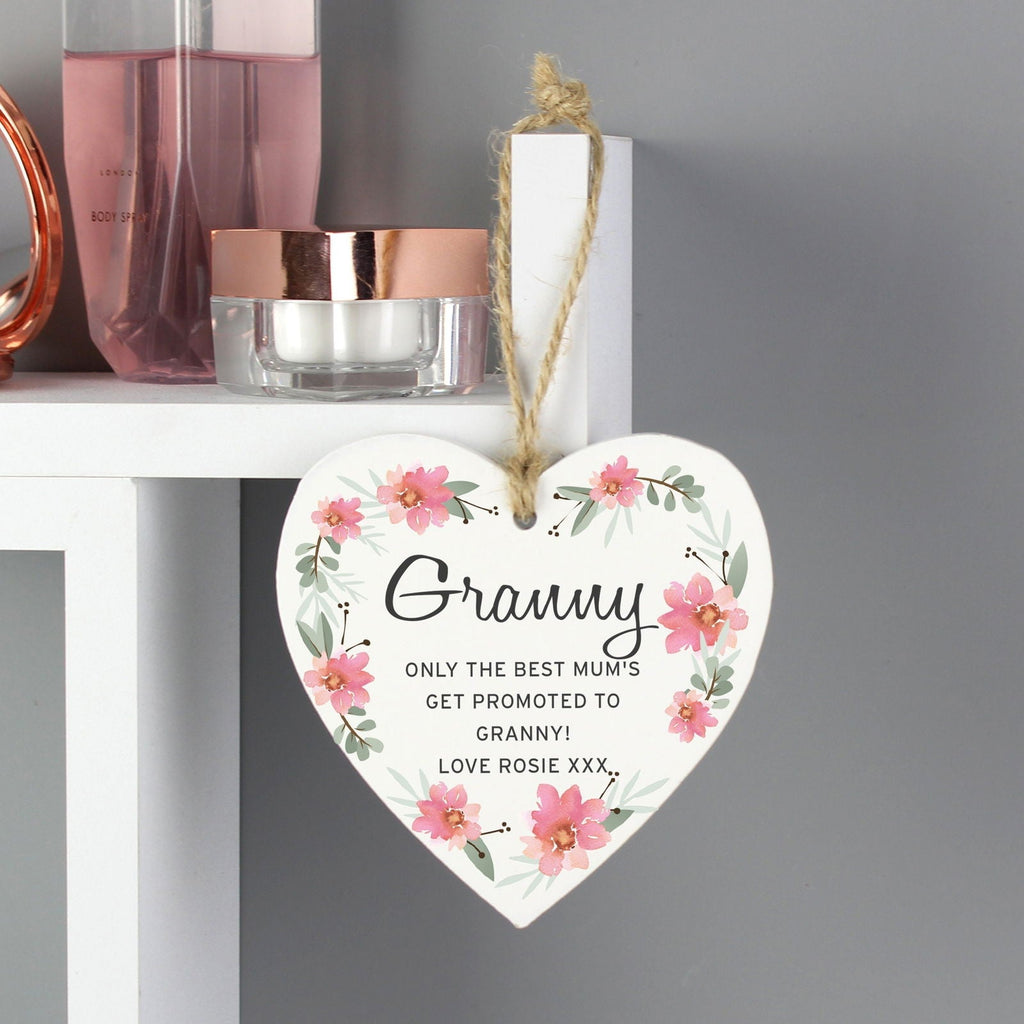 Personalised Floral Sentimental Wooden Heart Decoration