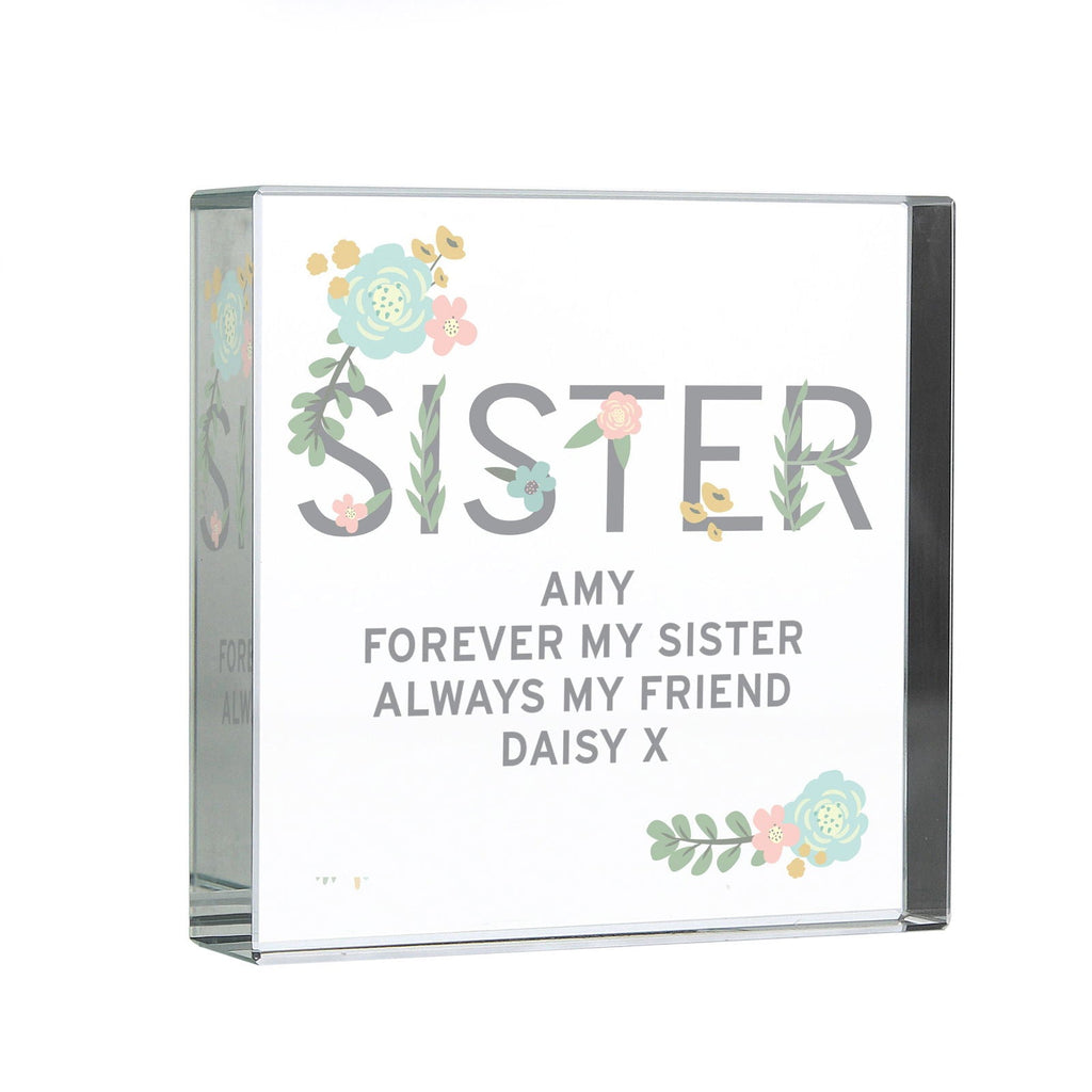 Personalised Floral Sister Large Crystal Token