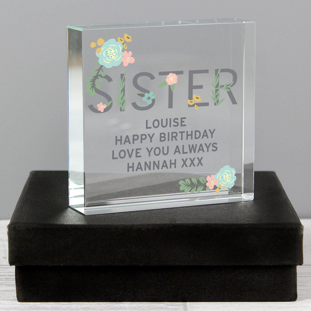 Personalised Floral Sister Large Crystal Token
