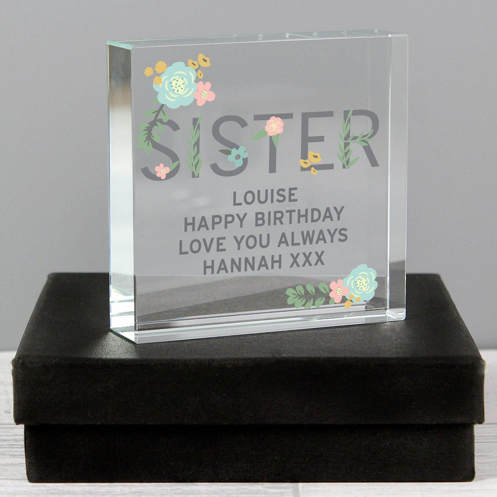 Personalised Floral Sister Large Crystal Token