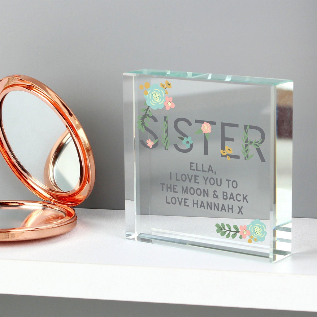 Personalised Floral Sister Large Crystal Token