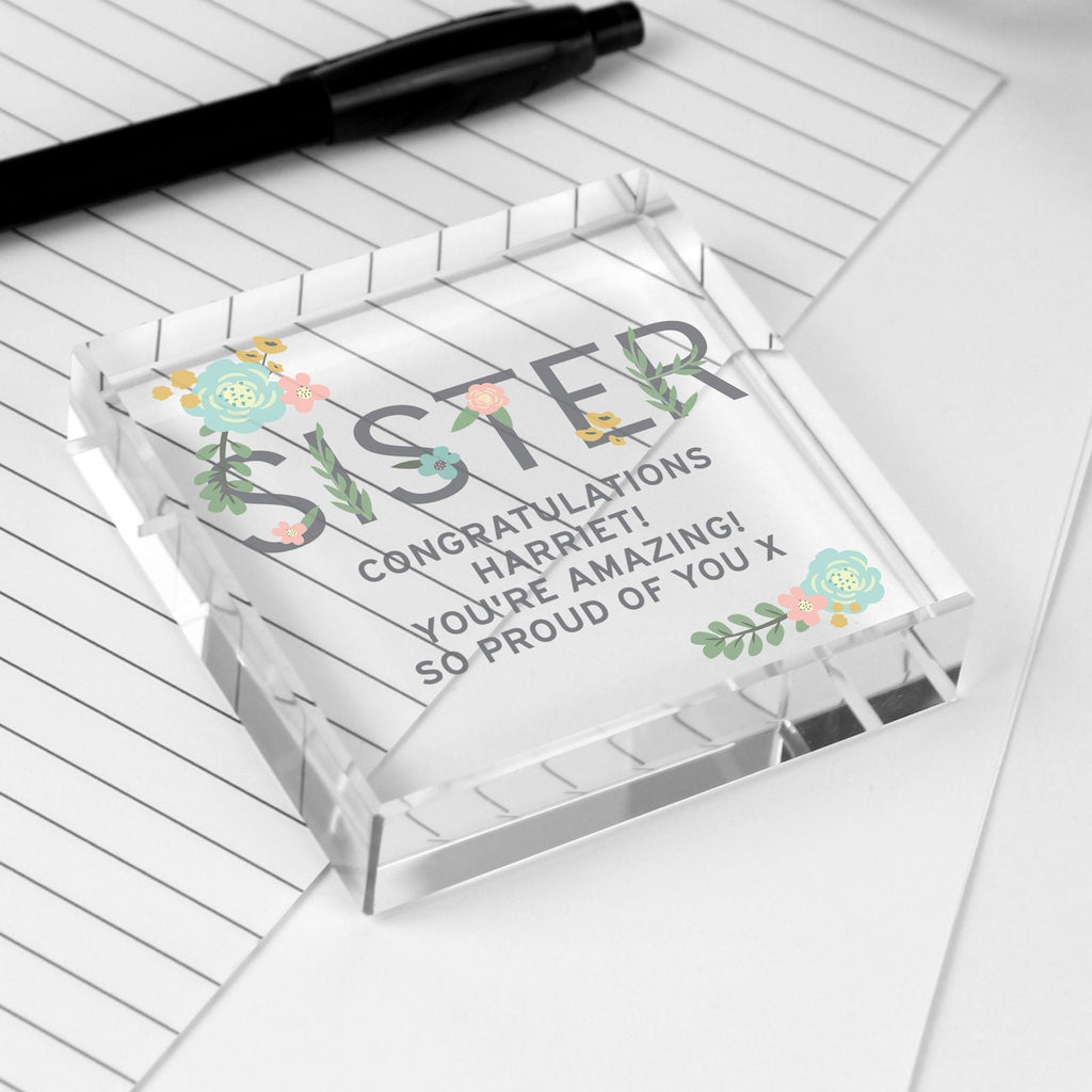 Personalised Floral Sister Large Crystal Token