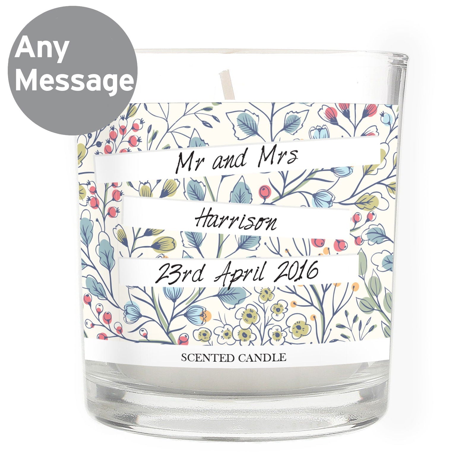 Personalised Floral Watercolour Scented Jar Candle