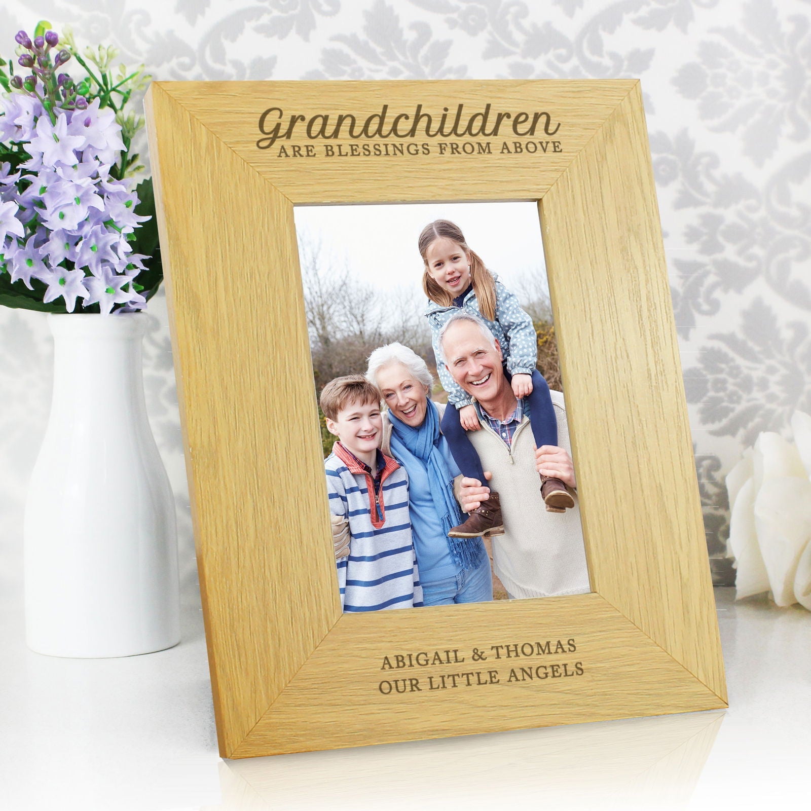 Personalised "Grandchildren Are A Blessing" 4x6 Inch Oak Finish Photo Frame