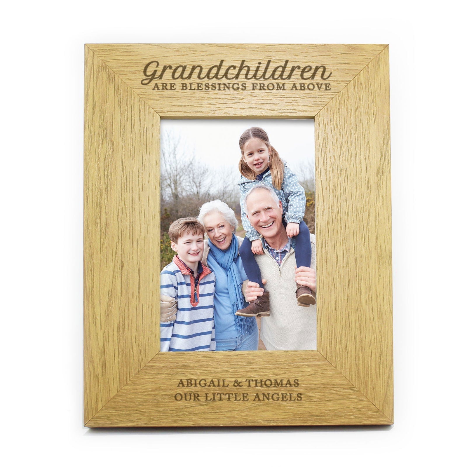 Personalised "Grandchildren Are A Blessing" 4x6 Inch Oak Finish Photo Frame