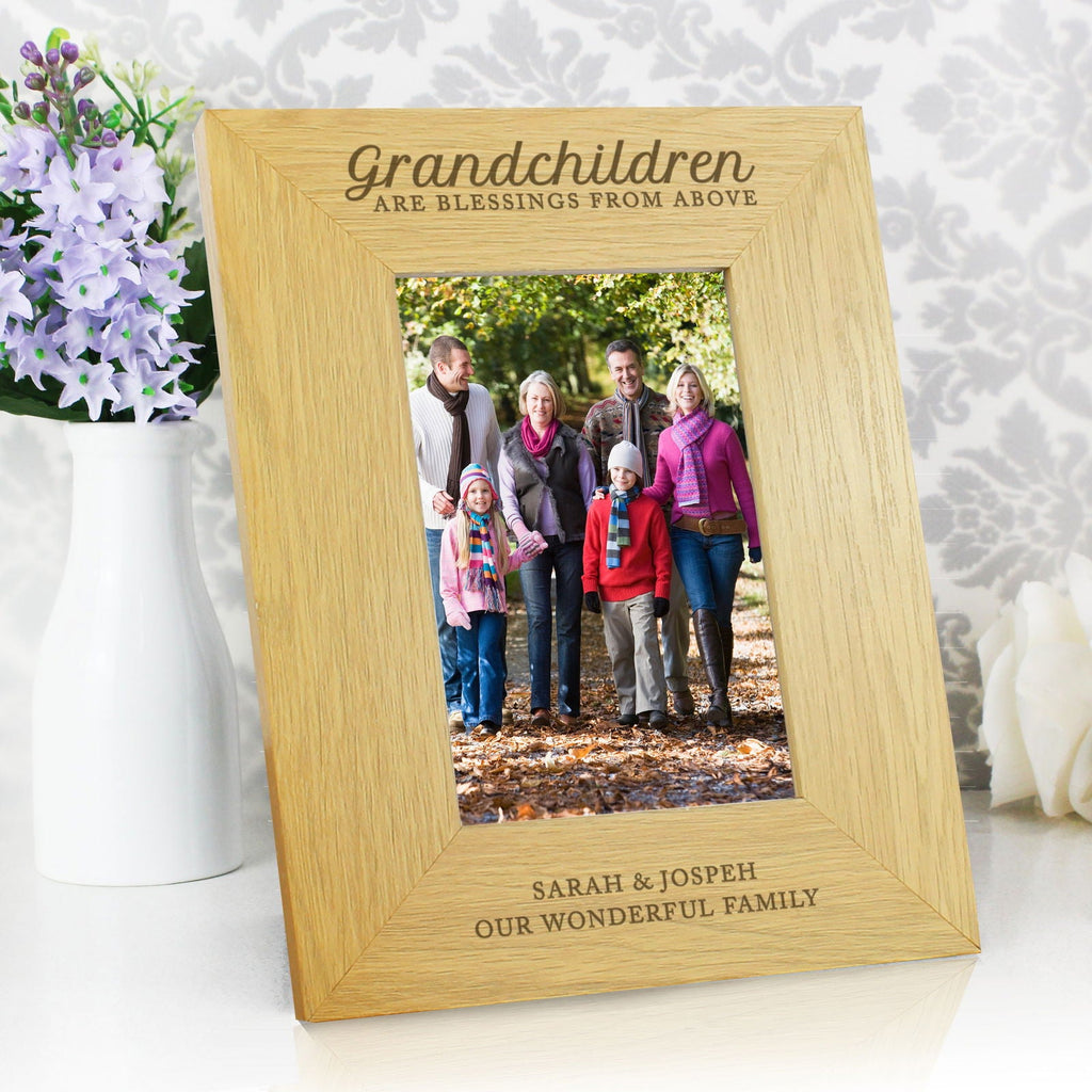 Personalised "Grandchildren Are A Blessing" 4x6 Inch Oak Finish Photo Frame