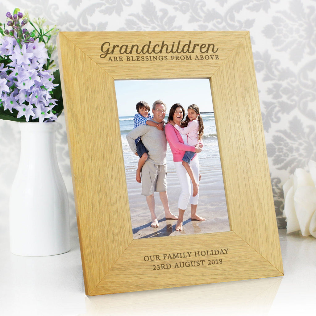 Personalised "Grandchildren Are A Blessing" 4x6 Inch Oak Finish Photo Frame